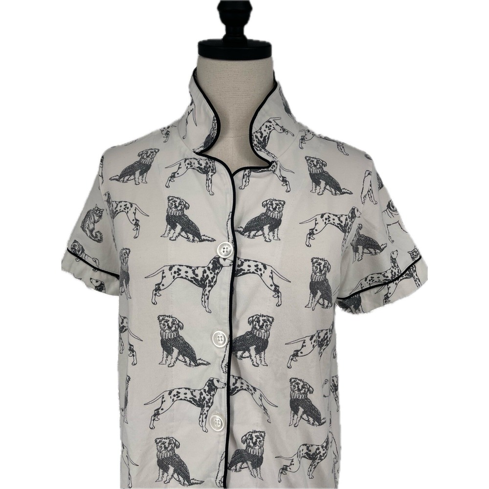Bed Head Pajama Top ONLY Black and White Short Sleeve Button Front Dogs Size XS - Picture 3 of 9